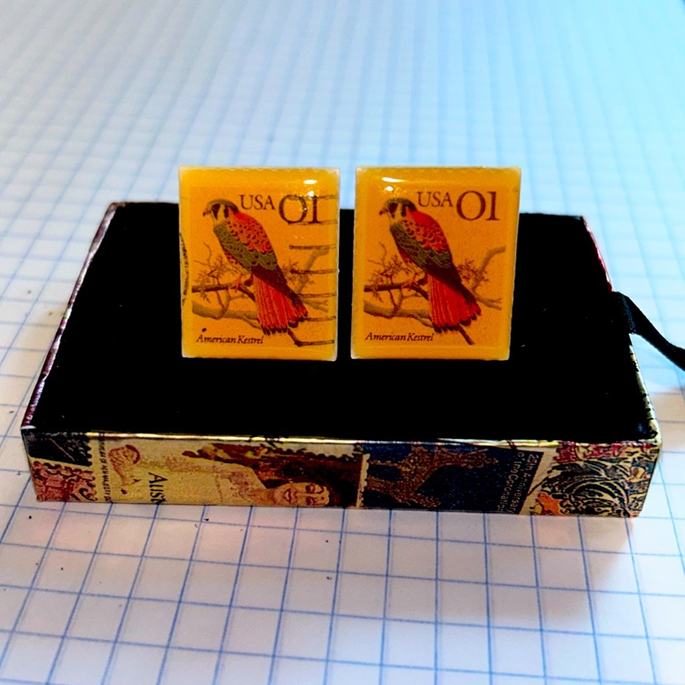 VTG RHC for Mails USA 1 Cent American Kestrel Stamp Cuff Links